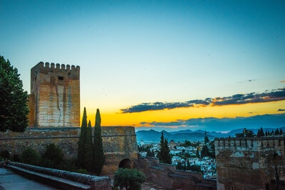 Blue hour view over Granada from the Alhambra