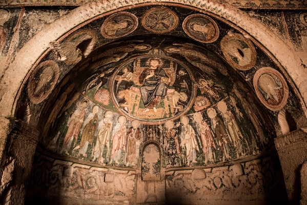 A fresco from one of the little rock cut churches along the route 