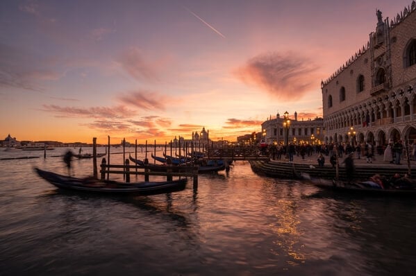 Venice sunset overlooking Doges Palace