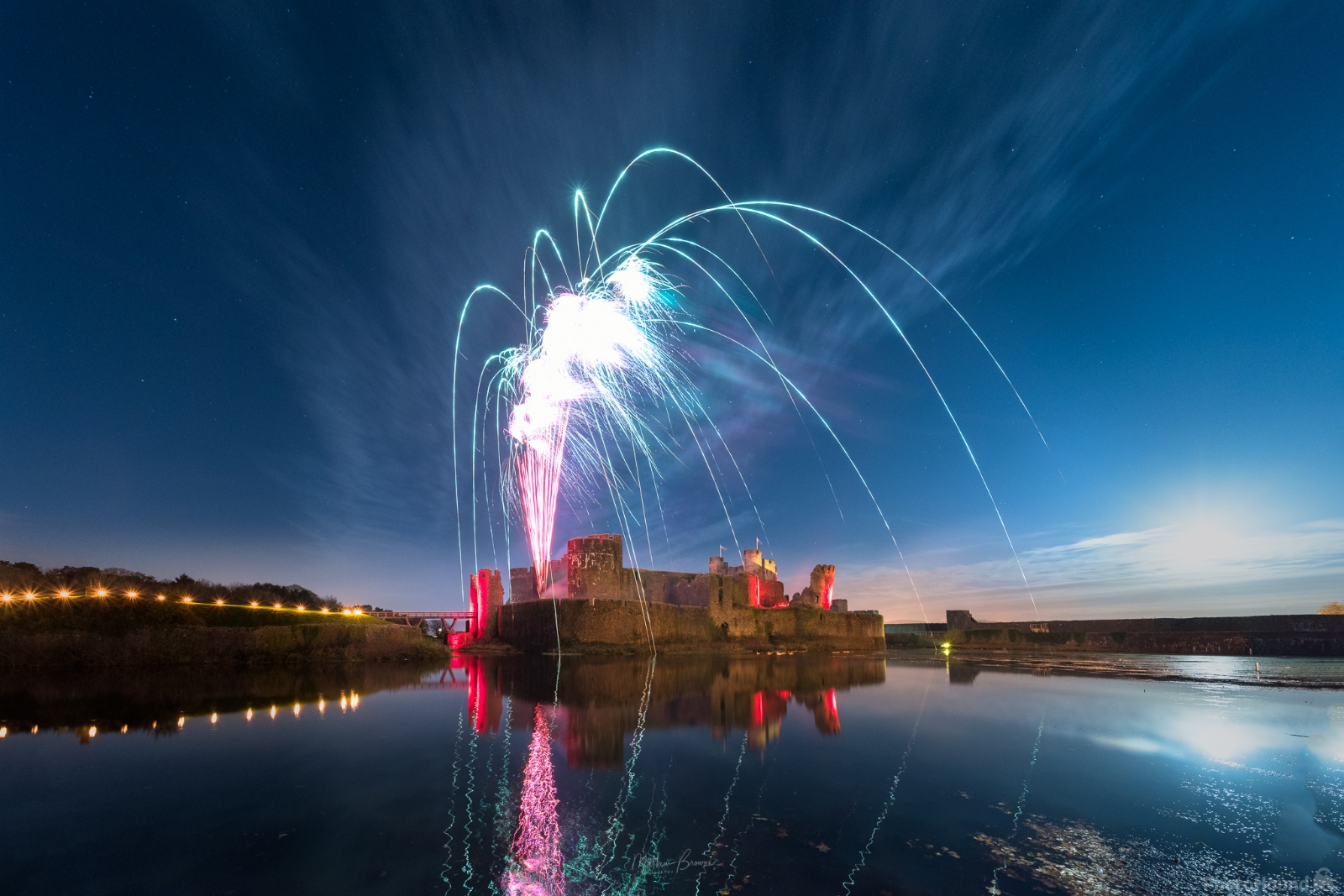 Image of Fireworks at Caerphilly Castle by Mathew Browne