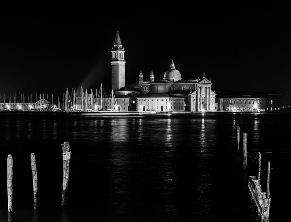 Night view of San Giorgio Maggiore from the end of the Piazza San Marco