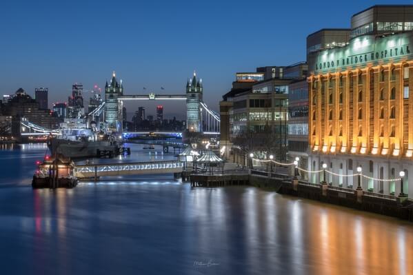 View from the bridge looking east at blue hour