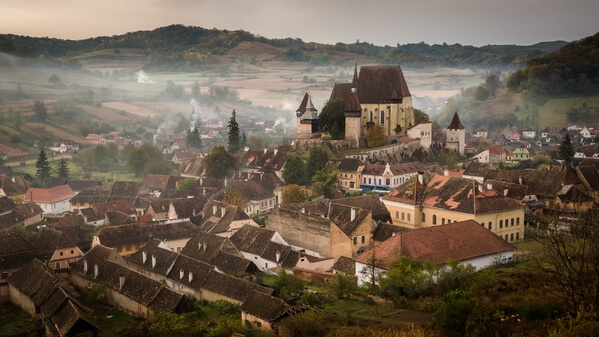 Biertan Fortified Church captured during a misty sunrise