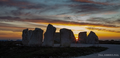 The Memory Stones at Tout Quarry On Portland at Sunset