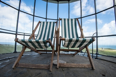 Deck chairs at the top of the lighthouse tower