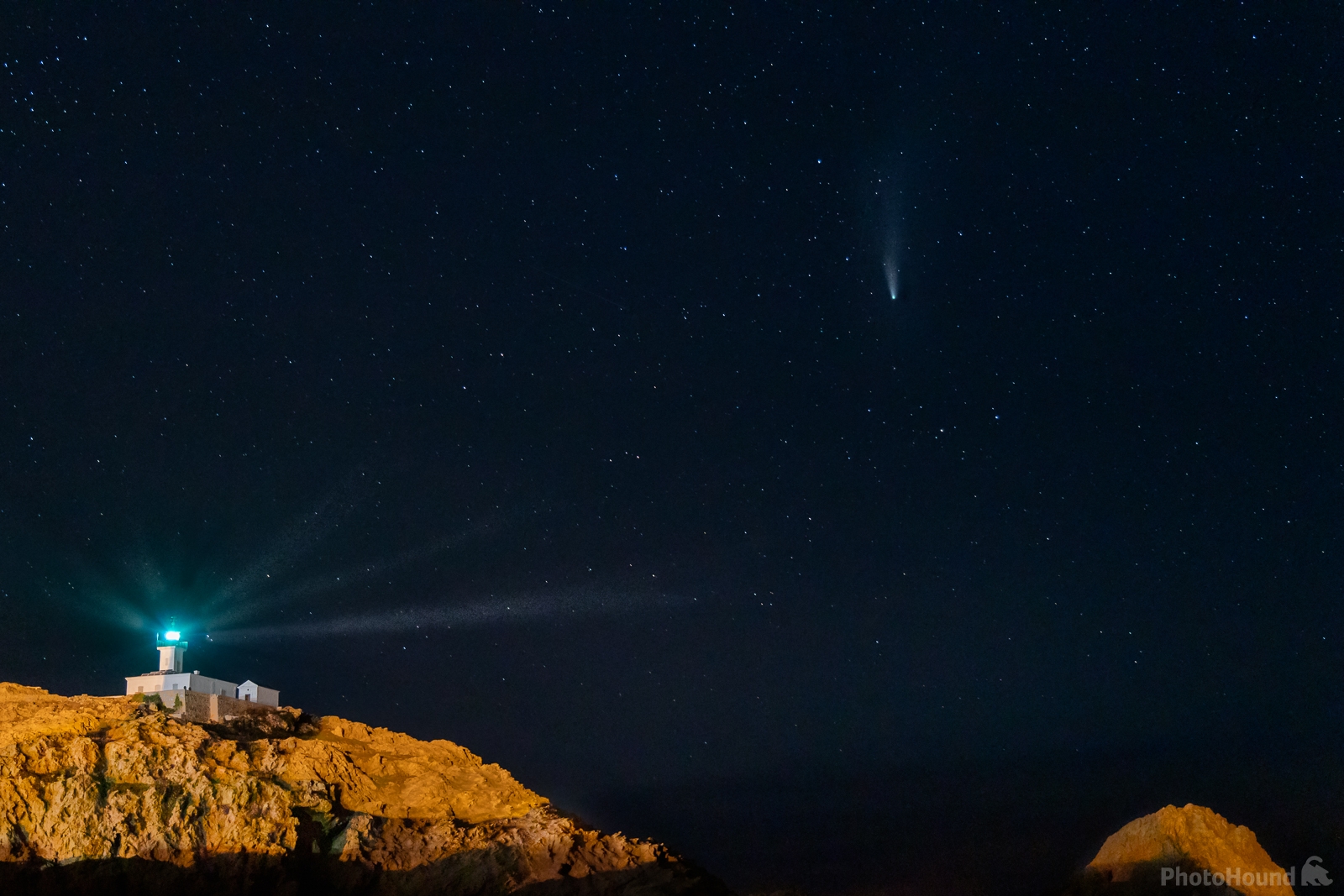 Image of Ile de la Pietra Lighthouse from the South (with Neowise Comet) by Raimondo Giamberduca