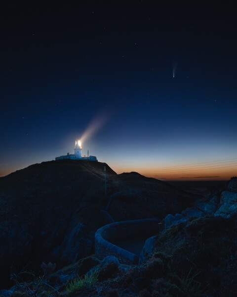 Stumble Head lighthouse and comet NEOWISE