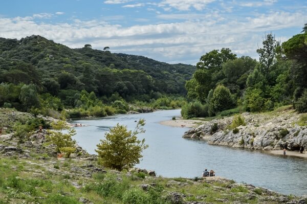 Pont du Gard - view from the bank upstream