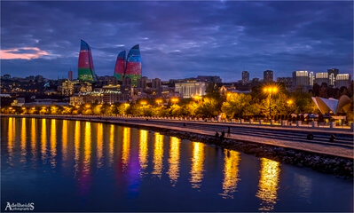 photography locations in Azerbaijan - Flame Towers - Waterfront Viewpoint