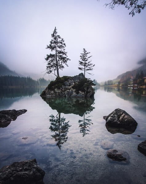 Foggy autumn morning at Hintersee.