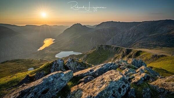Sunrise from the summit looking down the Ogwen valley