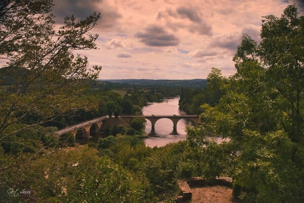 Confluence of Dordogne and Vézère rivers at Limeuil as seen from the panoramic gardens