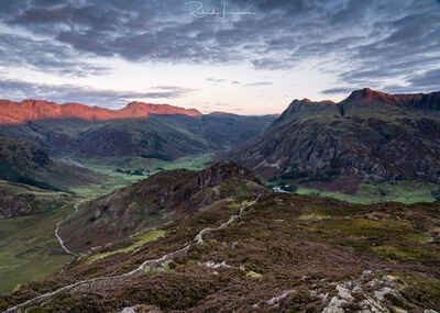 First light on Esk Pike and Bowfell