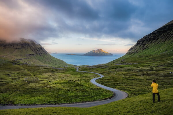 Winding road leading to Norðradalur village