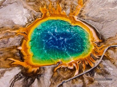 Aerial photo of Grand Prismatic Spring