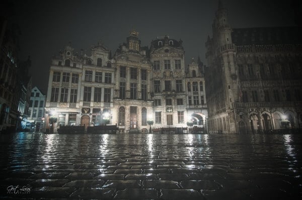 Grand Place on a rainy night