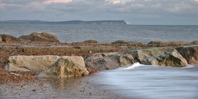 Polar bear and cubs view of the needles Isle Of Wight from the long groyne