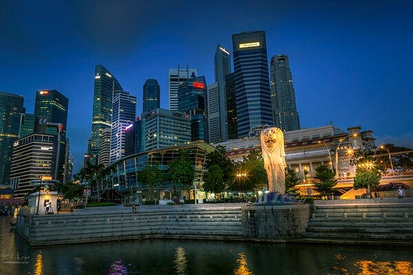 Sunrise in Merlion Park, Singapore