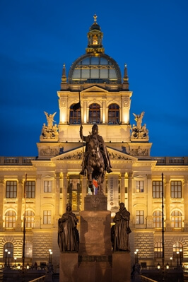 Statue of Saint Wenceslas at Wenceslas Square, during the blue hour