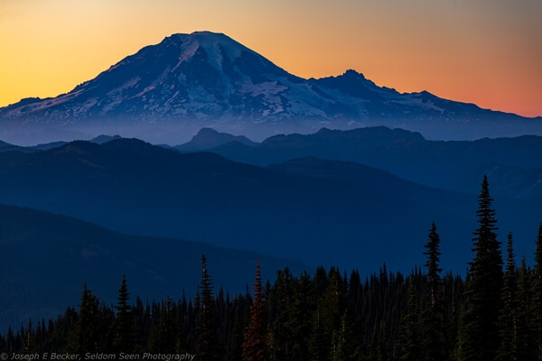 Mount Rainier in the blue hour after sunset