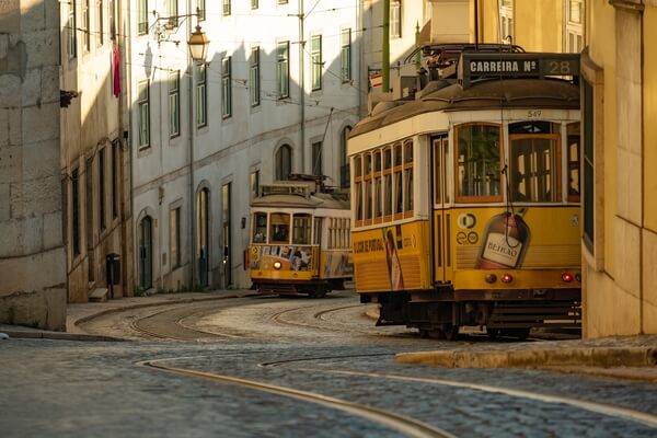 Trams on Calçada de São Francisco in Lisbon