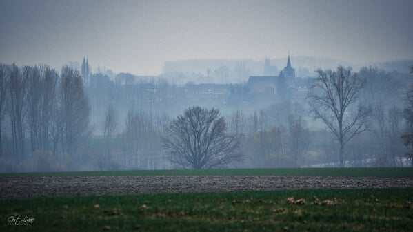 Sloping Hills of Pajottenland - St Martinschurch Pepingen - misty afternoon