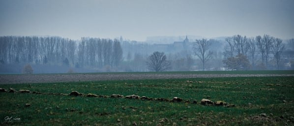 Sloping Hills of Pajottenland - St Martinschurch Pepingen - misty afternoon