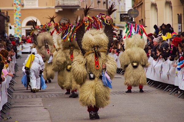 Kurenti on international carnival parade Kurentovanje, Ptuj, Slovenia