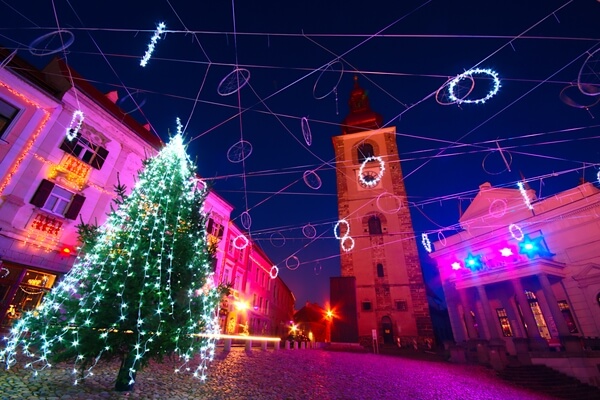 Slovenski Trg, Ptuj with Christmas decoration