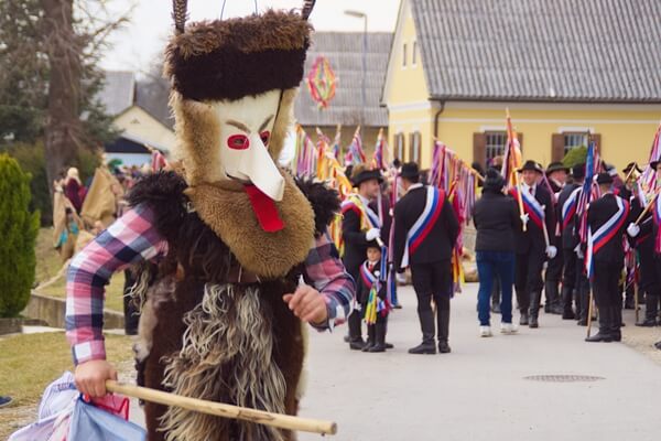 Kurent on carnival parade in Markovci