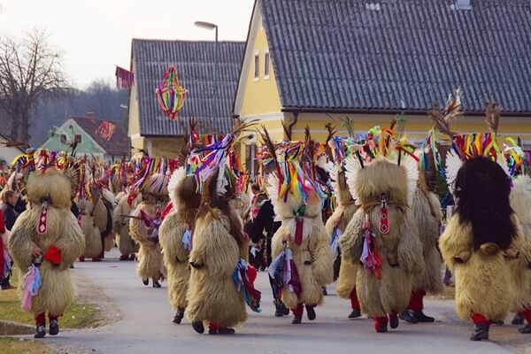 Kurenti on carnival parade in Markovci
