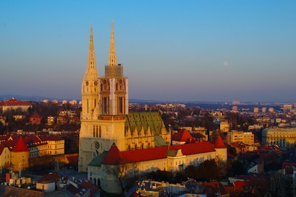 Zagreb cathedral at sunset