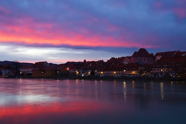Winter sunset on Drava river
