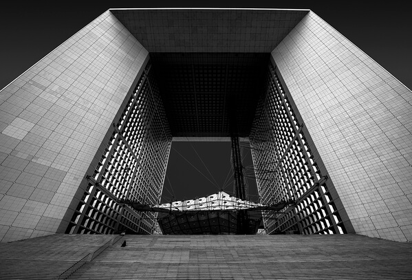 Fine art photo with giant architecture Grand Arch la defence paris  shot with a Nikon d850 lens 14/24mm