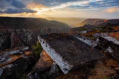 View of the Daireho Gorge from the Dixam Plateau at Sunset