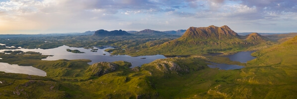 View from Stac Pollaidh looking north towards Suilven and Canisp in the Assynt region 