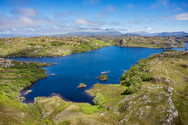 Aerial View of Loch Poll Looking Towards Ben More Assynt 