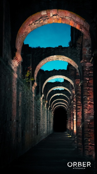 View at night in the ruins of fountains abbey