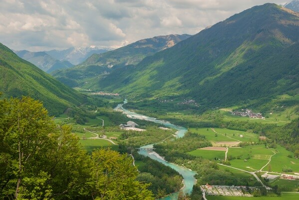 Views up the Soča river valley from Mt Bučenica