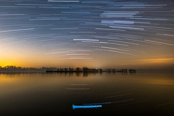 Star trails over Vistula river
