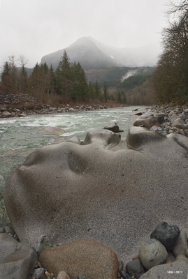 Water-sculpted granite along the Skykomish River.