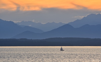 Dusk over the Olympic Mountains.