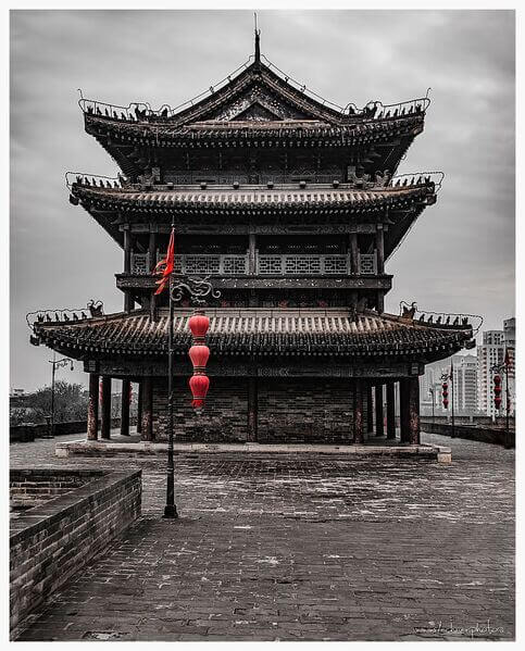 Xi'An city wall towers in grey weather