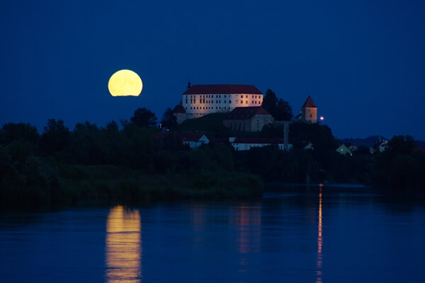 Full moon rising above Ptuj castle