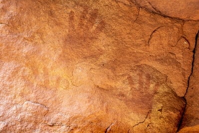 Hand print pictographs along the canyon wall next to the trail in the narrows