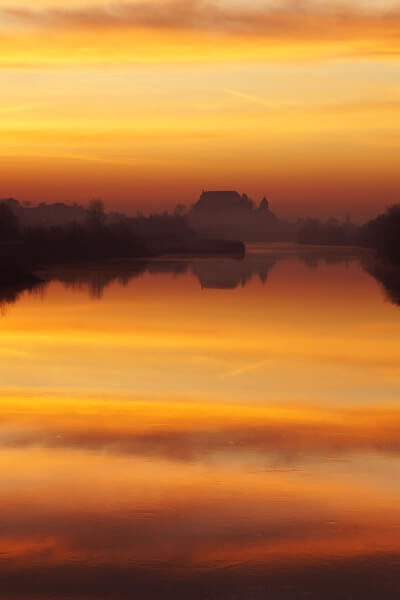 Drava river and Ptuj at dawn