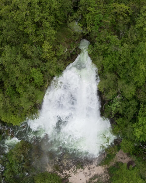 Aerial view of Virje waterfall after heavy rains
