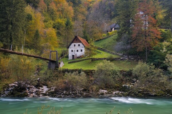 Old Mill on Idrijca River - autumn colours