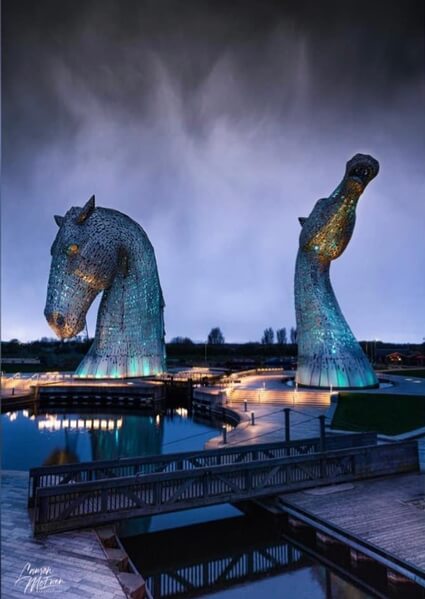 Kelpies and rain clouds! Taken just after sunset, as the rain began to fall.