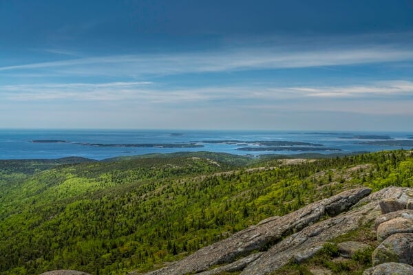 Also in Acadia is Cadillac Mountain. You need to get a pass which you can get online to use the road which leads to the top. Beautiful views in all directions. Bring a wide angle and CPL.